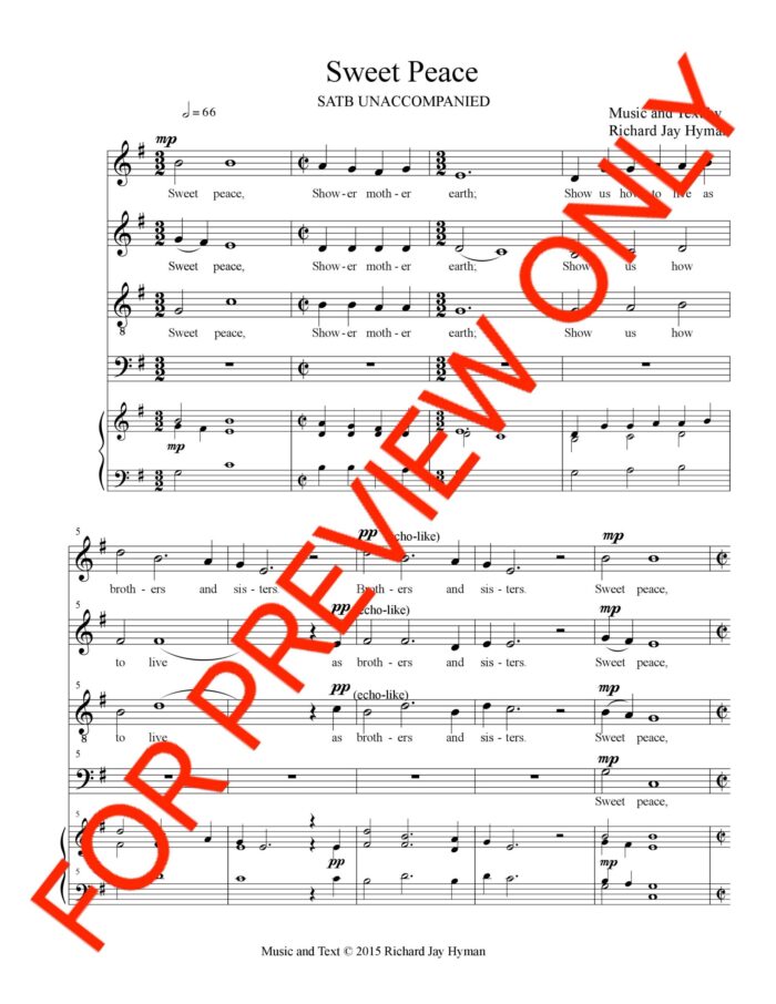 instant download, sweet peace, satb, choral music