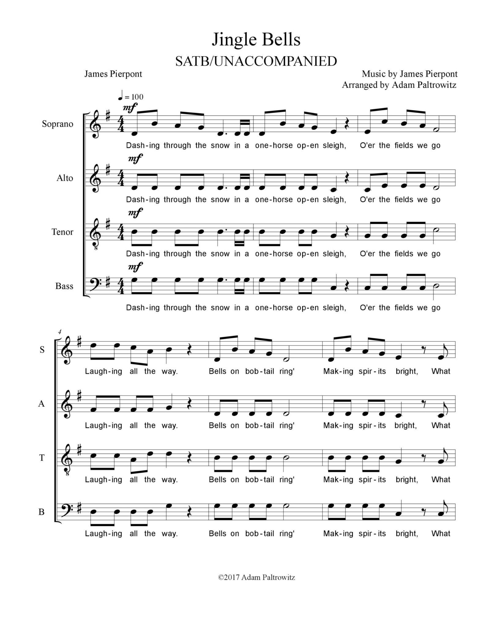 Jingle Bells (SATB) for choir - Choral Clarity