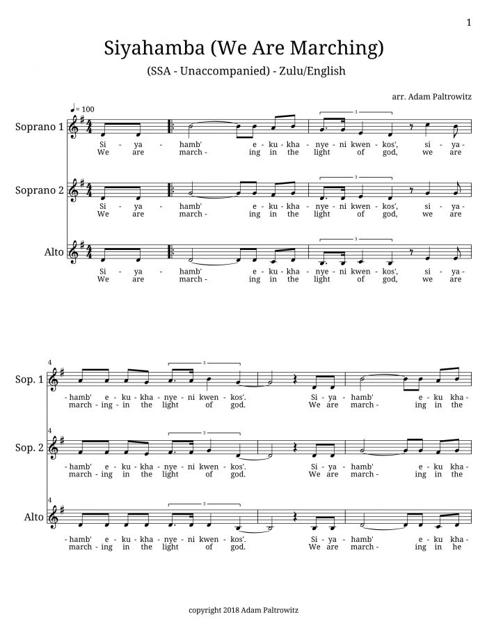 Siyahamba (SSA) Choral Clarity