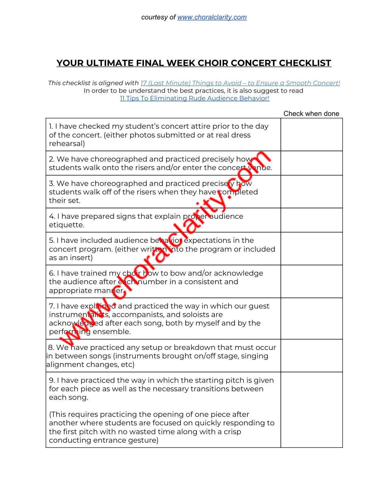 YOUR ULTIMATE FINAL WEEK CHOIR CONCERT CHECKLIST Choral Clarity