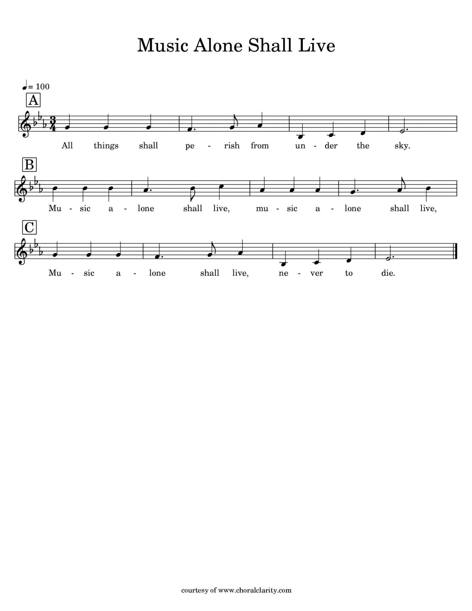 Music Alone Shall Live (3 part round) - Choral Clarity